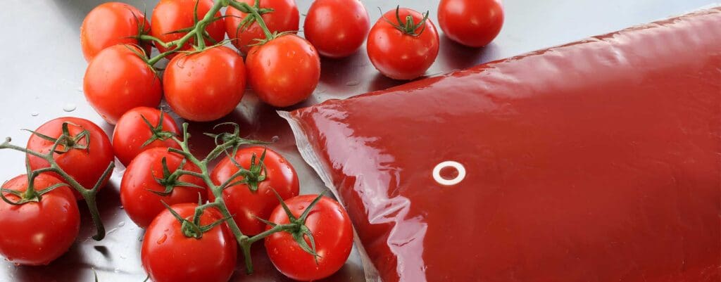 Sealed pouch with ASEPT fitment and tomato ketchup